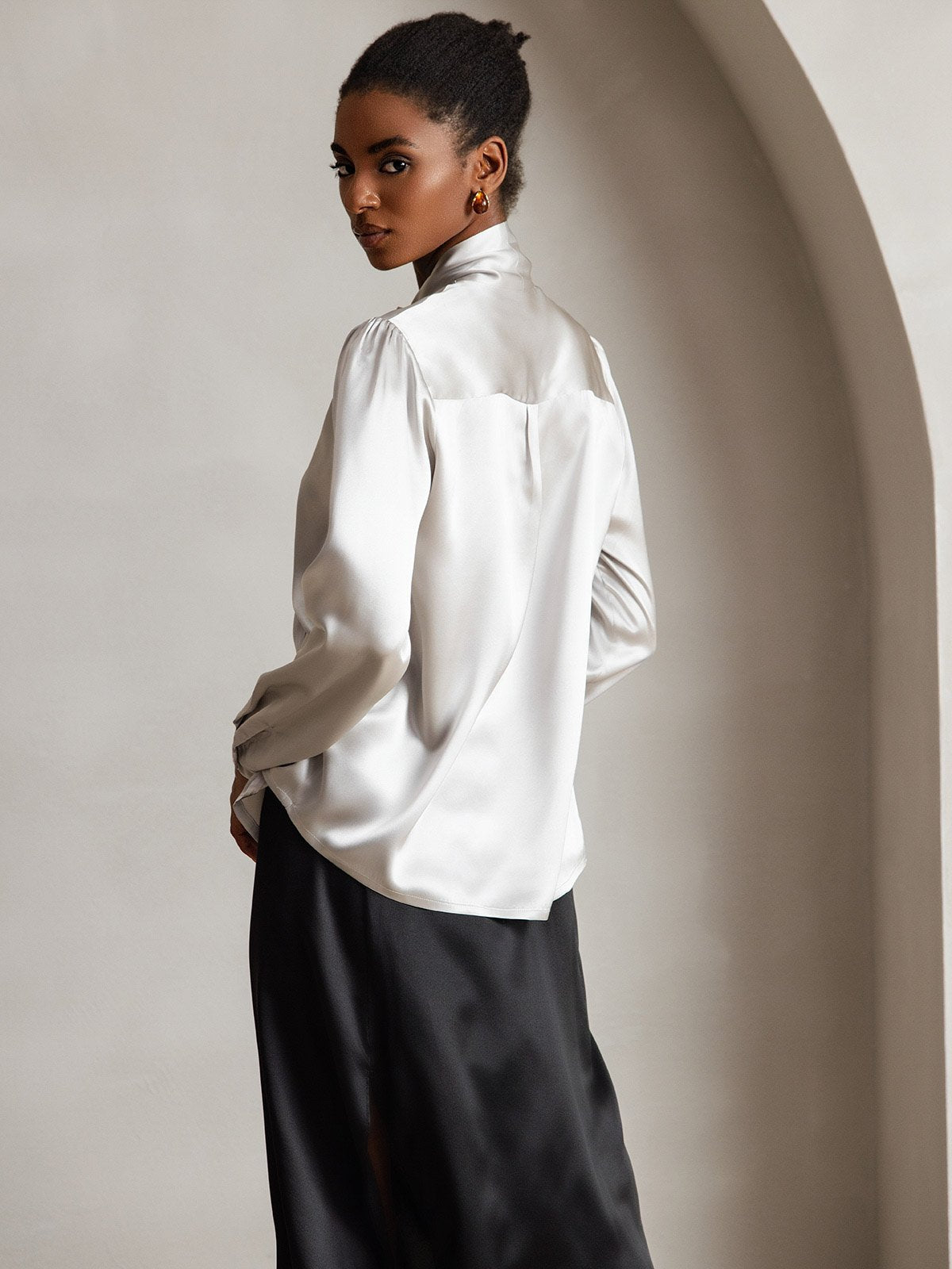 [Lysegrå] SilkSilky-NO 19Momme Silke Blouse 002