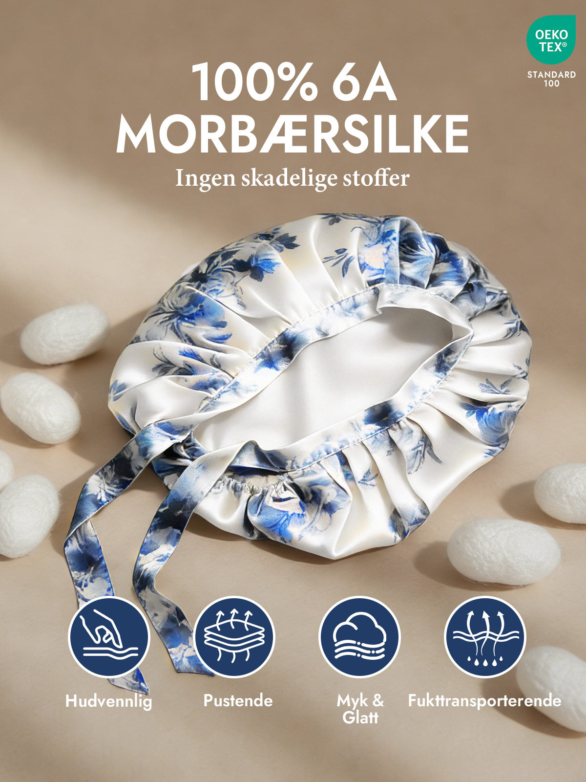 [Blått Og Hvitt Porselen] SilkSilky-NO Sovehette 002