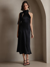 [Svart] SilkSilky-NO Sleeveless Halterneck Kjole 005