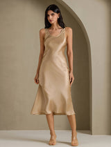 [Sjampanjegull] SilkSilky-NO Sleeveless Kjole 006