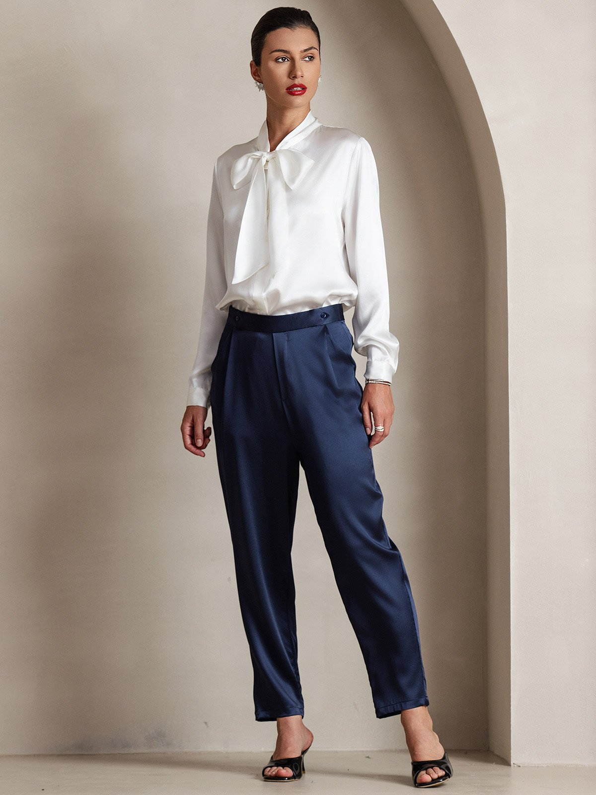 [Hvit] SilkSilky-NO 19Momme Silke Blouse 008