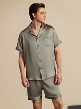 [Grågrønn] SilkSilky-NO Short Sleeve Lapel Collar Pyjamas for menn 001