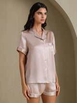 [Skyggegrå] SilkSilky-NO Short Sleeve Lapel Collar Pyjamas for Kvinner 007