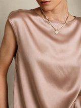 [Toscana] SilkSilky-NO Cap Sleeve Round Neck T-skjorte for Kvinner 004