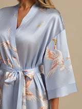 [Lyse Blå] SilkSilky-NO 19Momme 3/4 erme Morgenkåpe for Kvinner 005