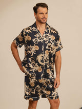 [Svart Drage] SilkSilky-NO Short Sleeve Lapel Collar Pyjamas for menn 001