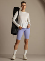 [Hvit] SilkSilky-NO Langermet Tett Crew Neck T-skjorte for Kvinner 008