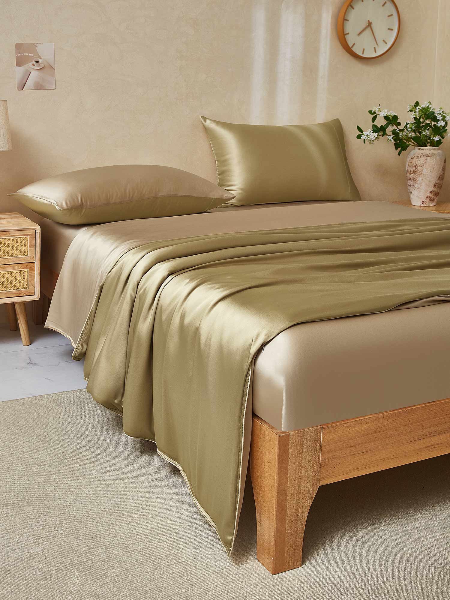 [Beige+Kaki] SilkSilky-NO 19Momme Bedding Set 003