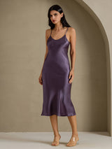 [Lilla Grå] SilkSilky-NO Spaghetti Strap V Neck Kjole 007