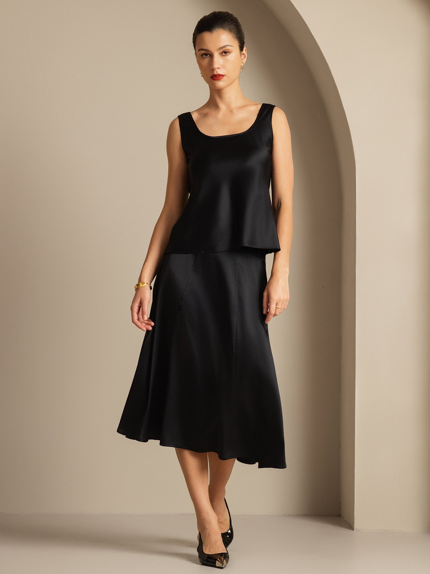 [Svart] SilkSilky-NO 19Momme Silke Camisoles 003,