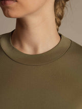 [Brent Oliven] SilkSilky-NO Halv erme Tett Crew Neck T-skjorte for Kvinner 005