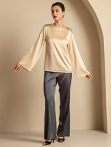 [Champagne] SilkSilky-NO Long Sleeve Boat Neck Bluse 008