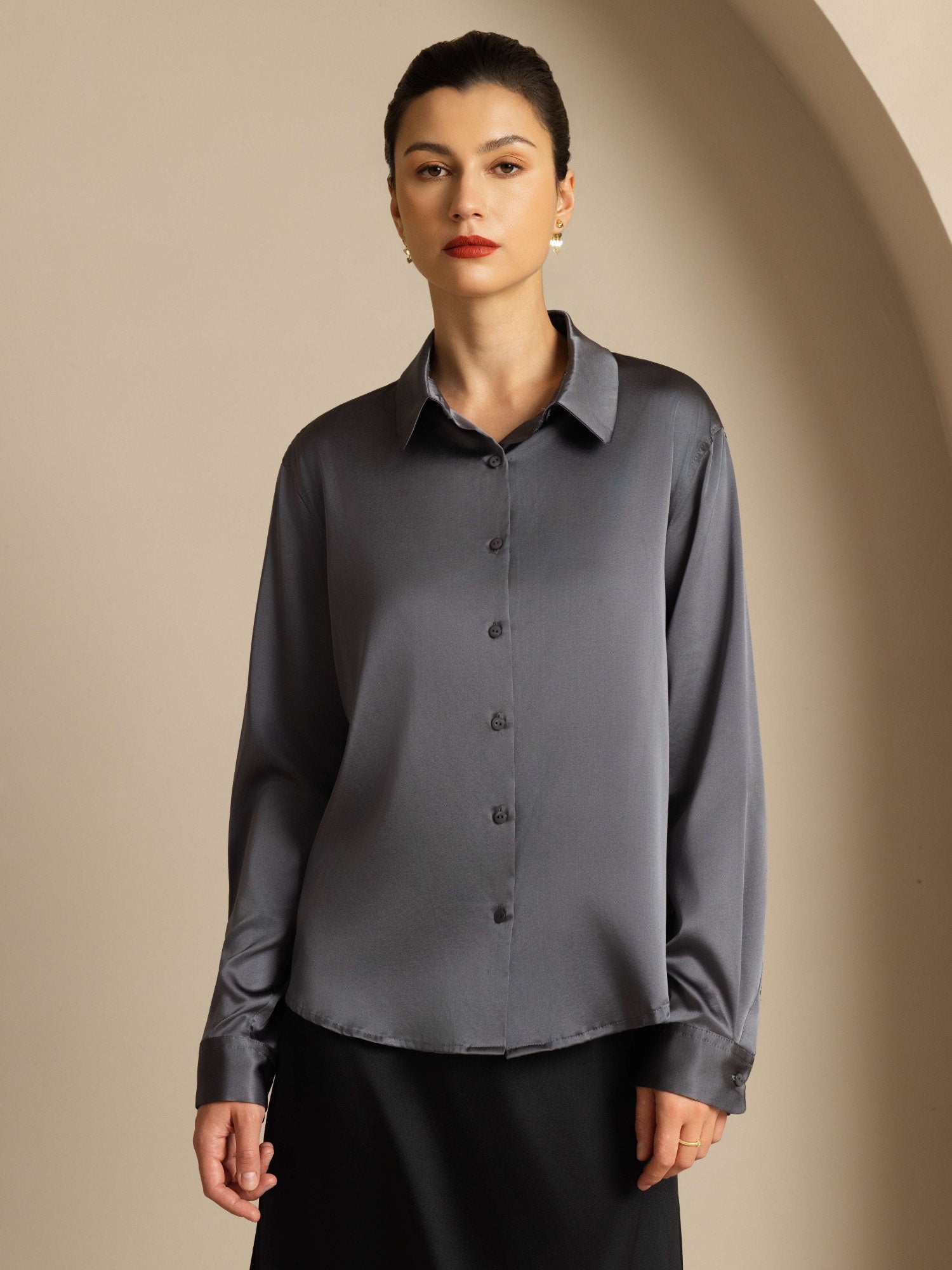 [Mørkegrå] SilkSilky-NO Silke Womens Shirt 003