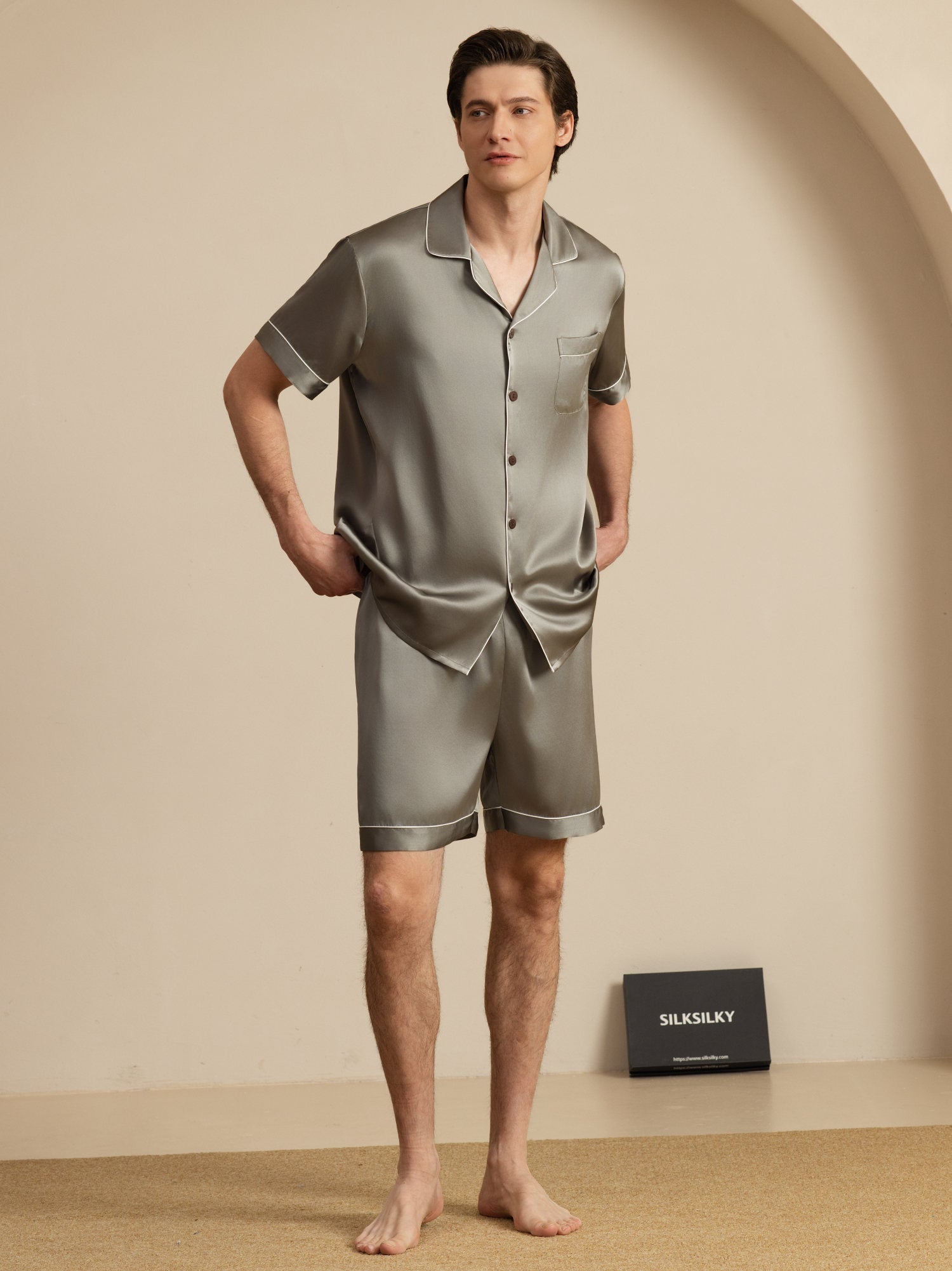 [Grågrønn] SilkSilky-NO Pyjamas for menn 004