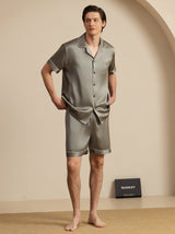 [Grågrønn] SilkSilky-NO Short Sleeve Lapel Collar Pyjamas for menn 004