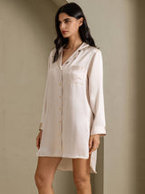 [Beige] SilkSilky-NO Long Sleeve Lapel Collar Soveskjorte 001