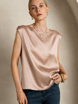[Toscana] SilkSilky-NO Cap Sleeve Round Neck T-skjorte for Kvinner 003