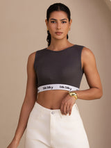 [Grå] SilkSilky-NO Sleeveless Crew Neck Camisole Topp 005