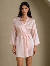 [Lyserosa] SilkSilky-NO 3/4 Sleeve Morgenkåpe for Kvinner 001