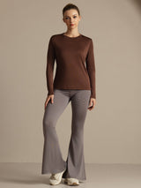 [Kaffe] SilkSilky-NO Langermet Tett Crew Neck T-skjorte for Kvinner 008
