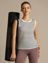 [Hvit Stripe] SilkSilky-NO Ermeløs Rund Hals Camisole Topp 001