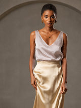 [Skyggegrå] SilkSilky-NO Sleeveless V Neck Camisole Topp 001
