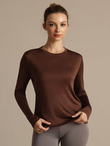 [Kaffe] SilkSilky-NO Langermet Tett Crew Neck T-skjorte for Kvinner 001