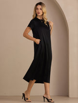 [Svart] SilkSilky-NO Short Sleeve Round Neck Kjole 001