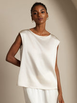 [Hvit] SilkSilky-NO Cap Sleeve Round Neck T-skjorte for Kvinner 003