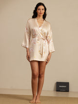 [Champagne] SilkSilky-NO 19Momme 3/4 erme Morgenkåpe for Kvinner 008