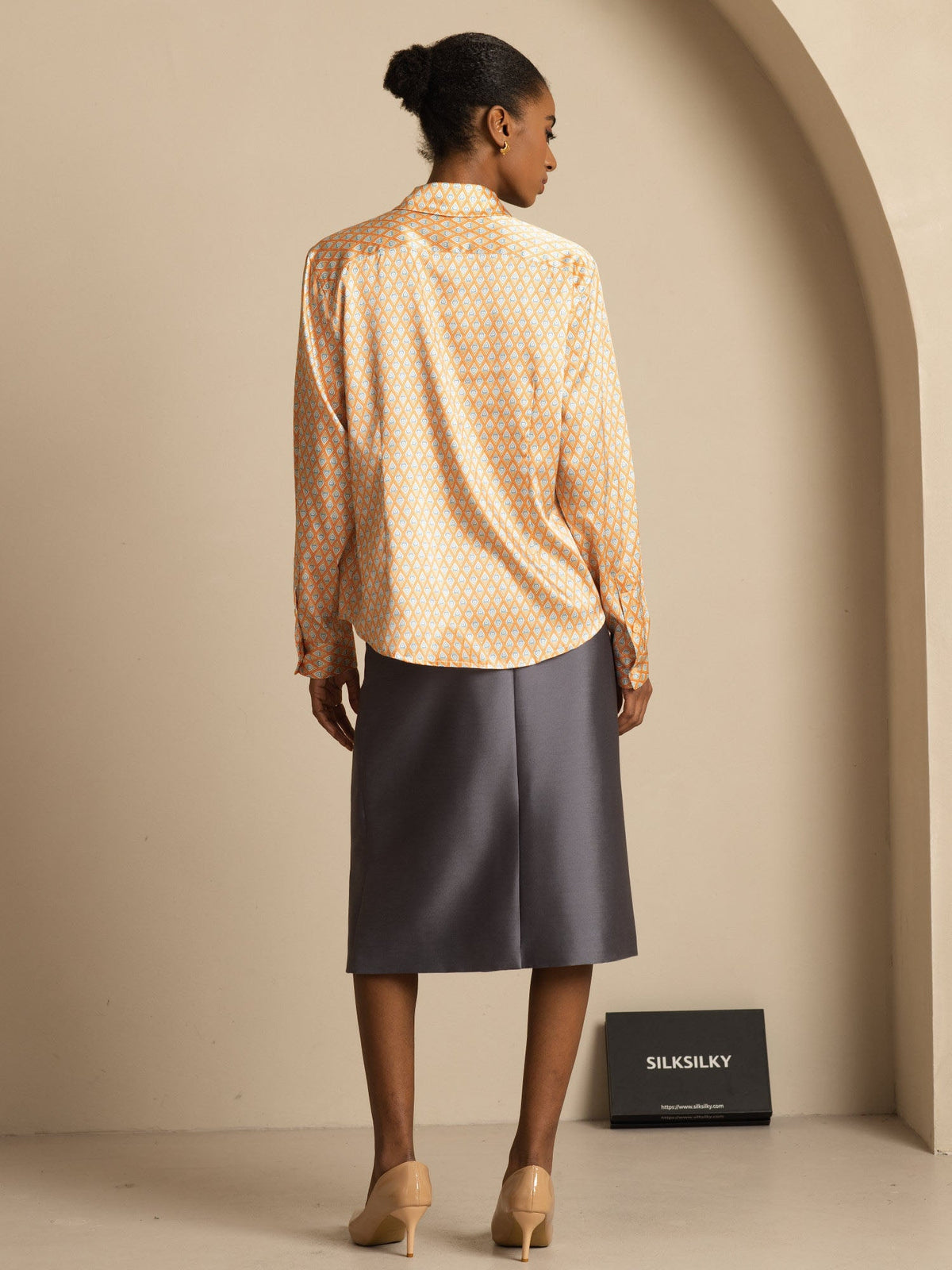 [Floral] SilkSilky-NO Long Sleeve Lapel Collar Skjorte for Kvinner 002
