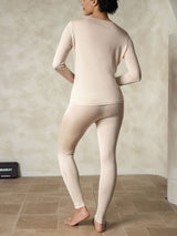 [Tan] SilkSilky-NO Long Sleeve Round Neck Dame Langt Undertøy 002