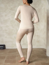 [Tan] SilkSilky-NO Long Sleeve Round Neck Dame Langt Undertøy 002