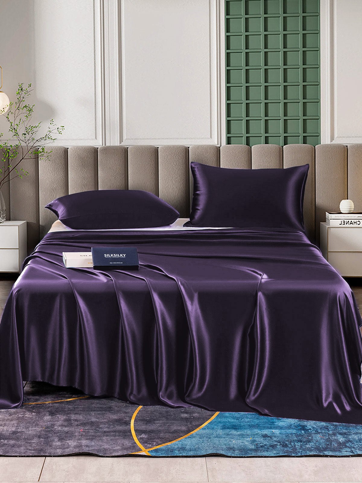 [Mørklilla] SilkSilky-NO 22Momme Bedding Set 001,