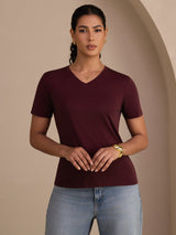 [Vin] SilkSilky-NO Short Sleeve V Neck T-skjorte for Kvinner 004