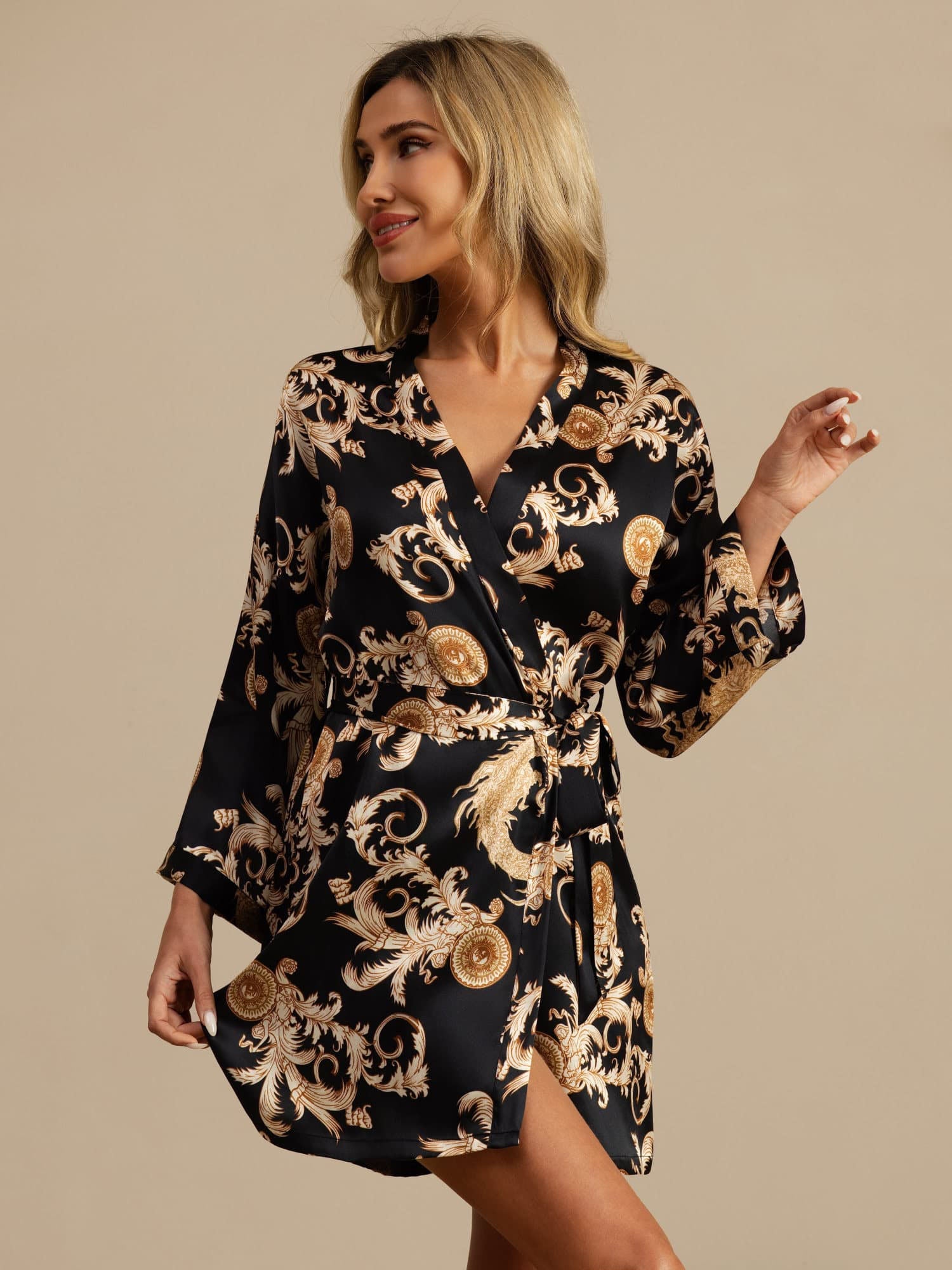 [Svart Drage] SilkSilky-NO Morgenkåpe for Kvinner 003