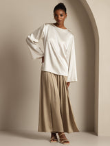 [Hvit] SilkSilky-NO Long Sleeve Boat Neck Bluse 006