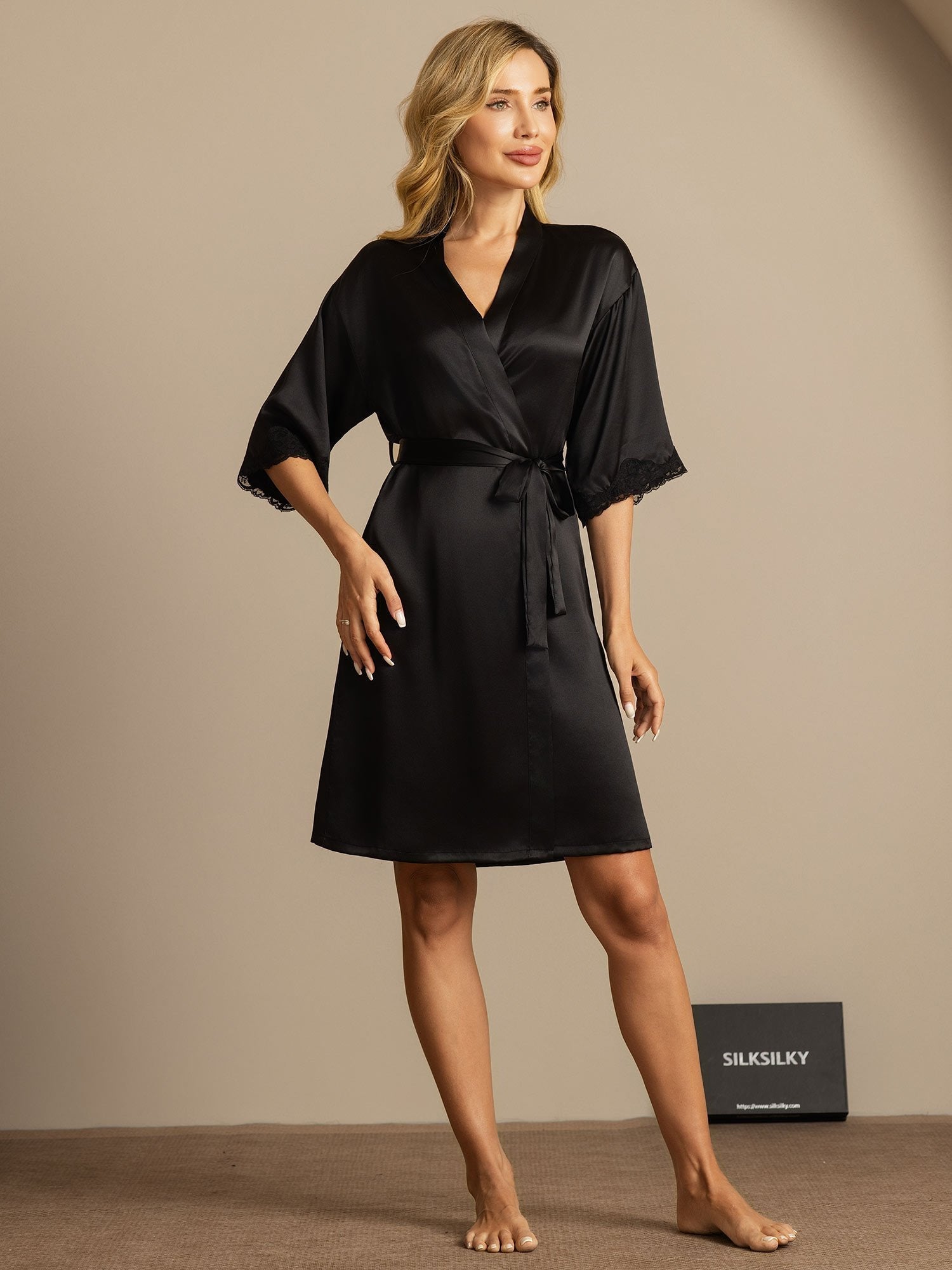 [Svart] SilkSilky-NO Silke Womens Robe 006