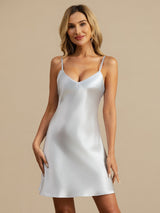 [Lyse Blå] SilkSilky-NO Spaghetti Strap V Neck Nattkjole 001