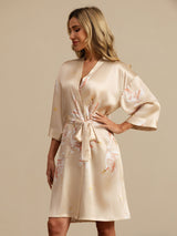 [Champagne] SilkSilky-NO 19Momme 3/4 erme Morgenkåpe for Kvinner 001