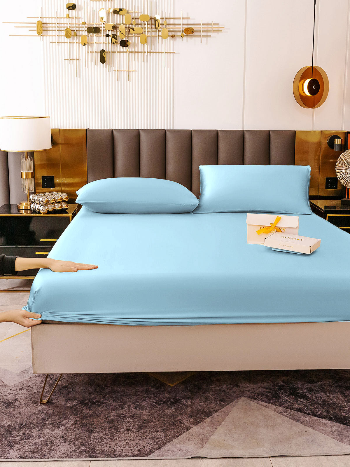 [Lyse Blå] SilkSilky-NO 19Momme Bedding Set 006