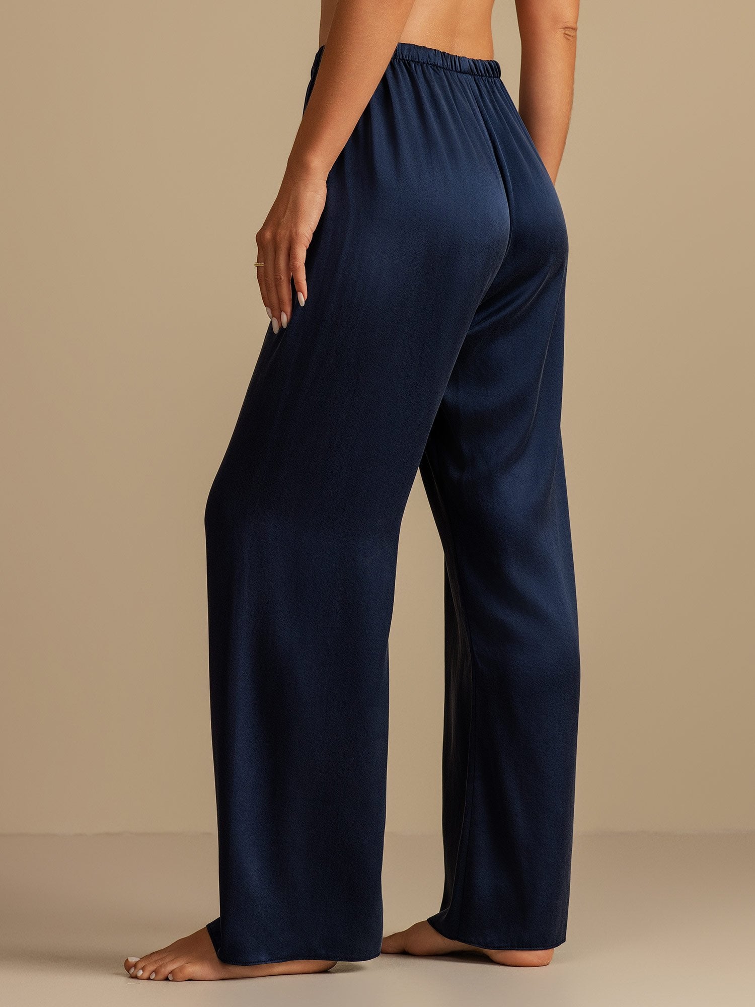 [Mørke blå] SilkSilky-NO 19Momme Silke Womens Sleep Bottoms 002,