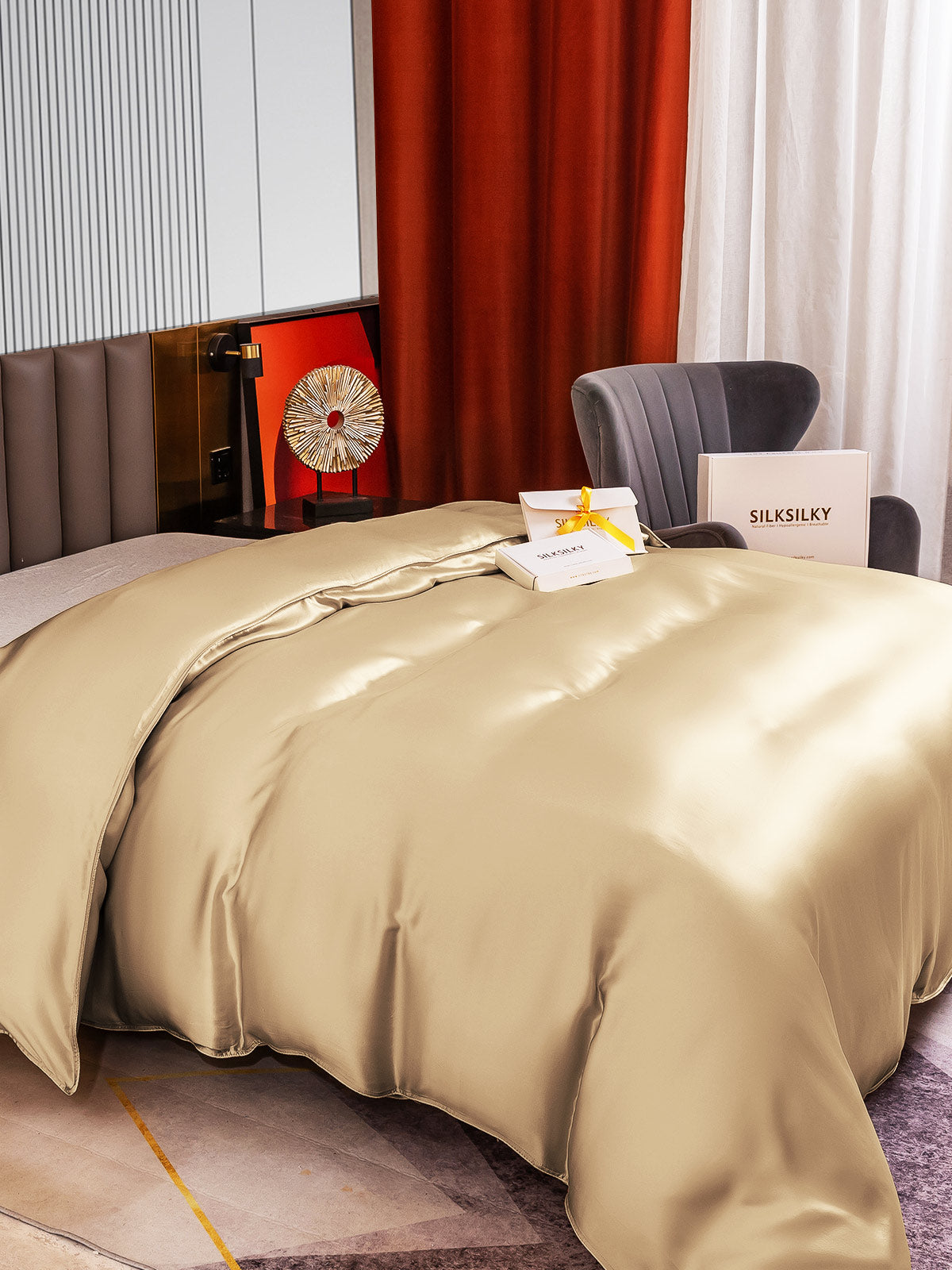 [Beige] SilkSilky-NO 22Momme Duvet Cover 002