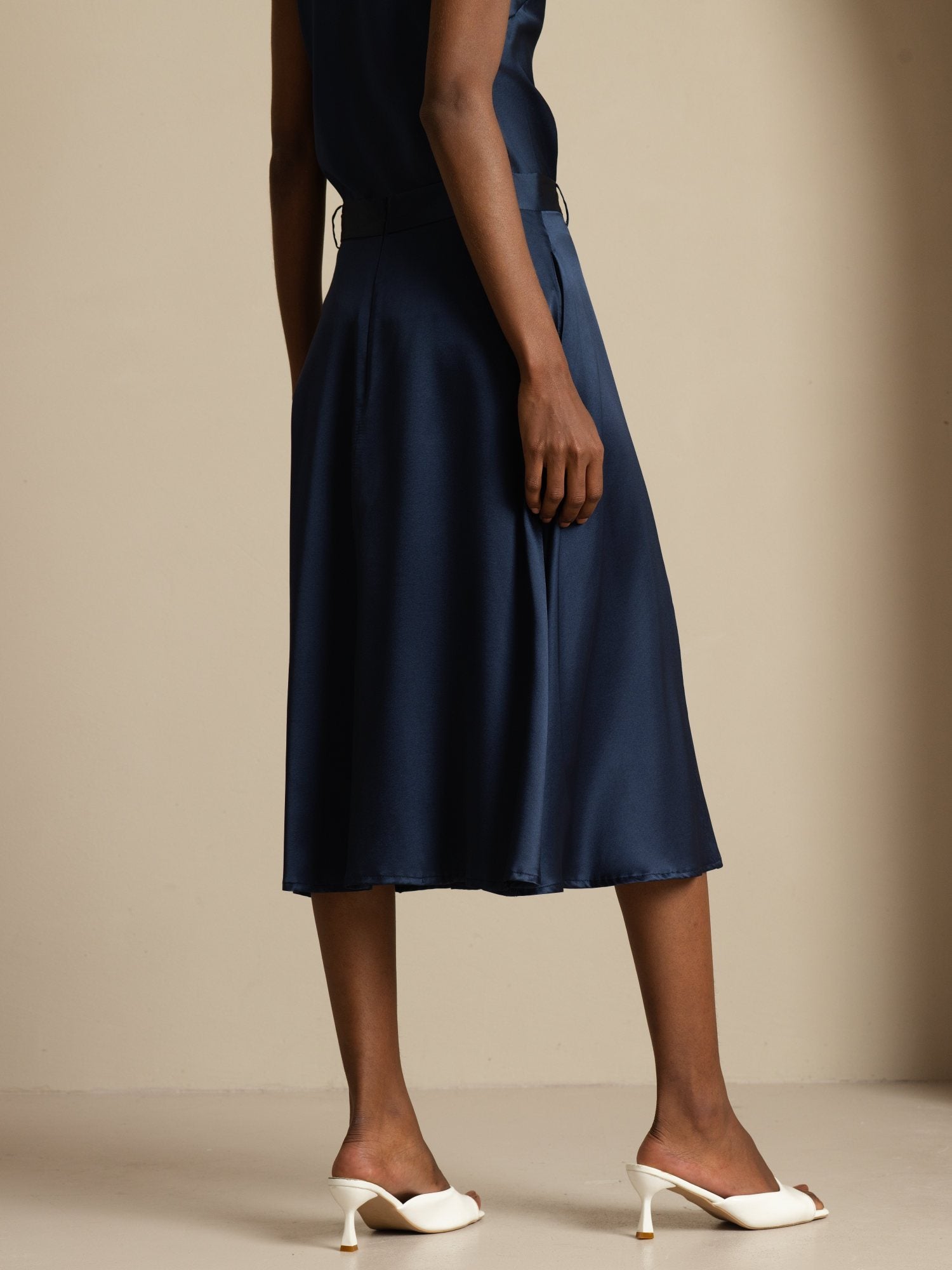 [Mørkeblå] SilkSilky-NO 19Momme Silke Skirt 002