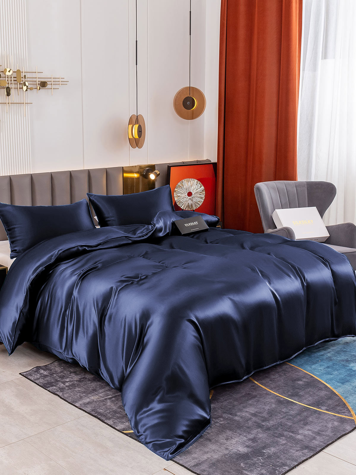 [Mørke blå] SilkSilky-NO 19Momme Bedding Set 001