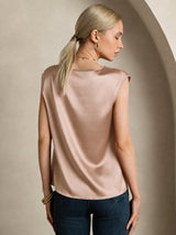 [Toscana] SilkSilky-NO Cap Sleeve Round Neck T-skjorte for Kvinner 002