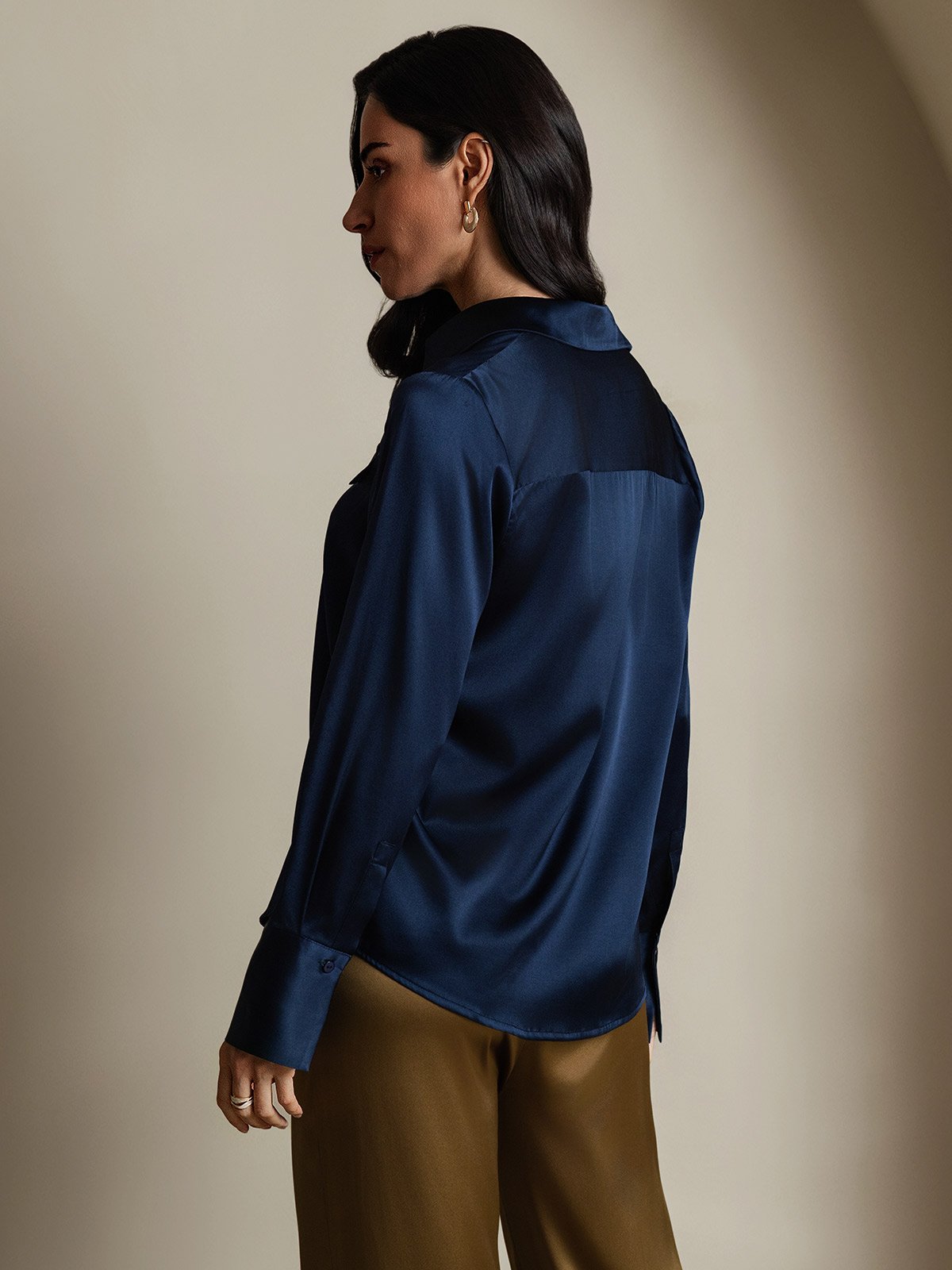 SilkSilky-NO 19Momme Silke Womens Shirt Mørkeblå 002