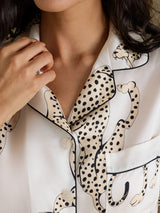 [Hvit Gepard] SilkSilky-NO Short Sleeve Notch Collar Pyjamas for Kvinner 005