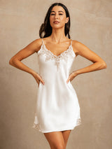 [Hvit] SilkSilky-NO Spaghetti Strap V Neck Nattkjole 003