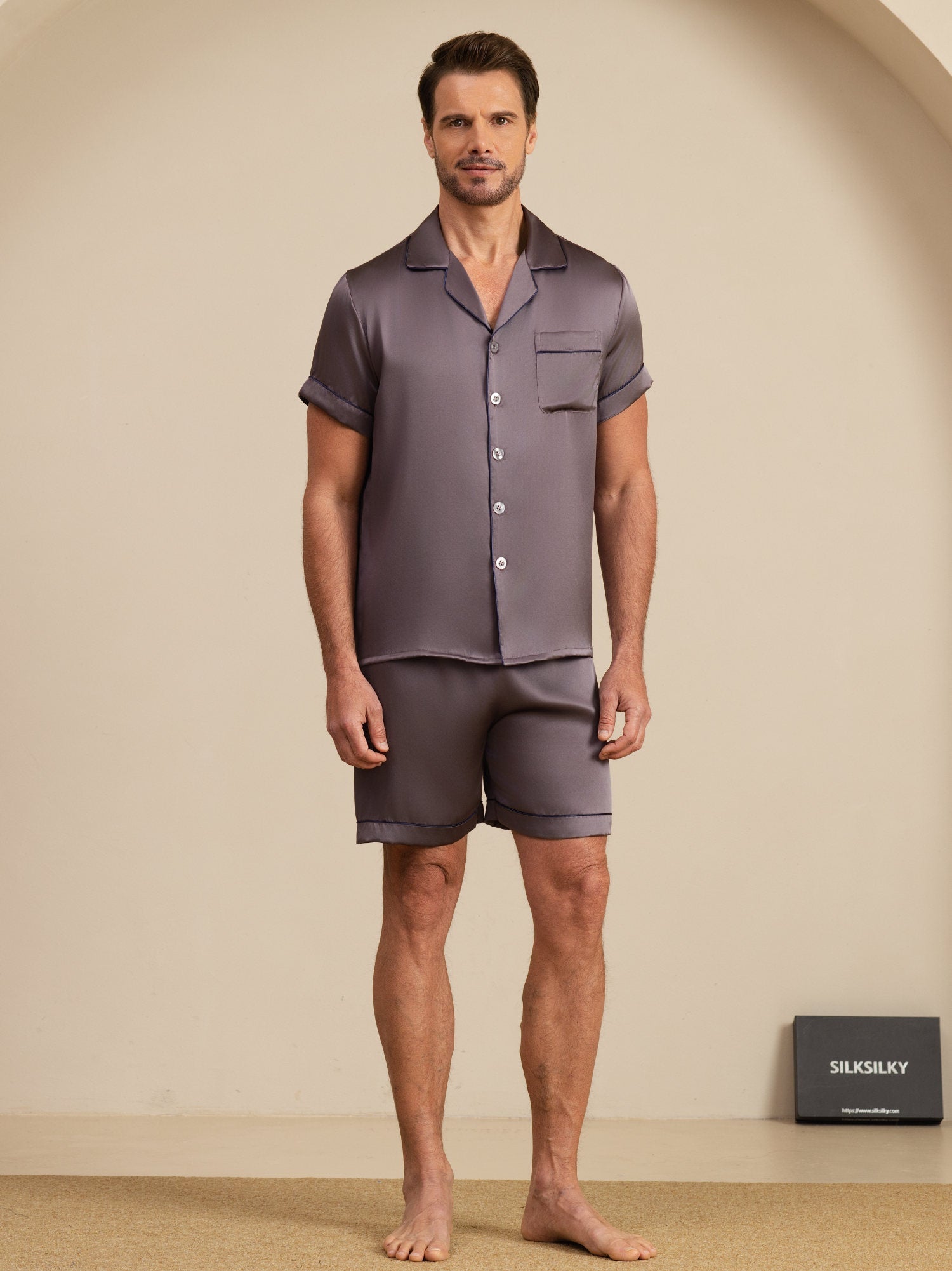 [Lilla Grå] SilkSilky-NO Pyjamas for menn 003